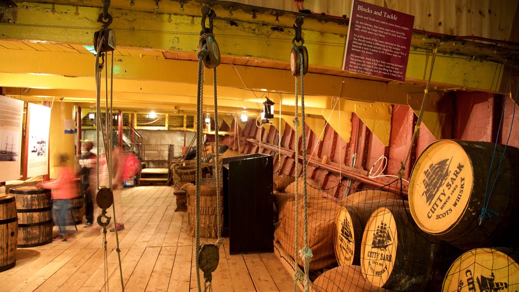 Tall Ship at Glasgow Harbour which includes heritage elements, boating and interior views