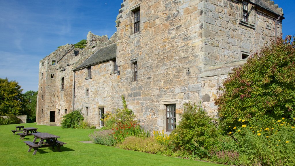 Aberdour Castle showing heritage elements and a castle