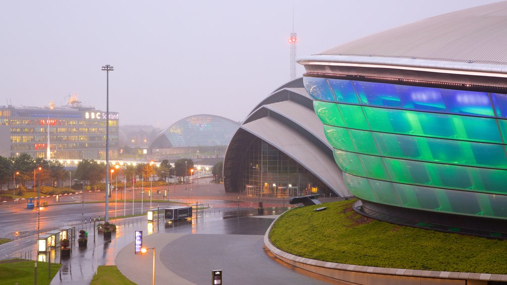 The SSE Hydro featuring mist or fog and street scenes