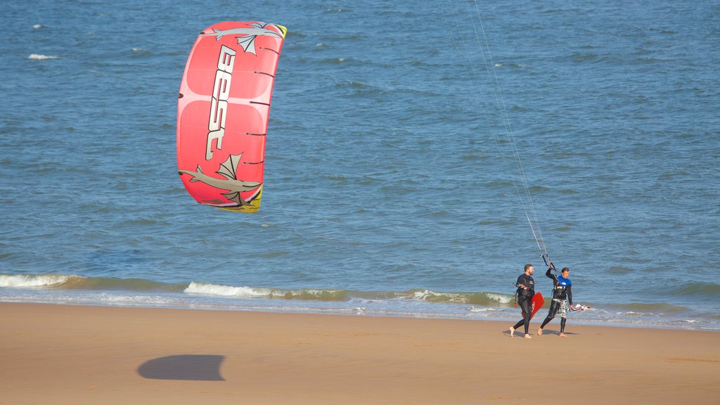 Balmedie Country Park showing a sandy beach, general coastal views and kite surfing