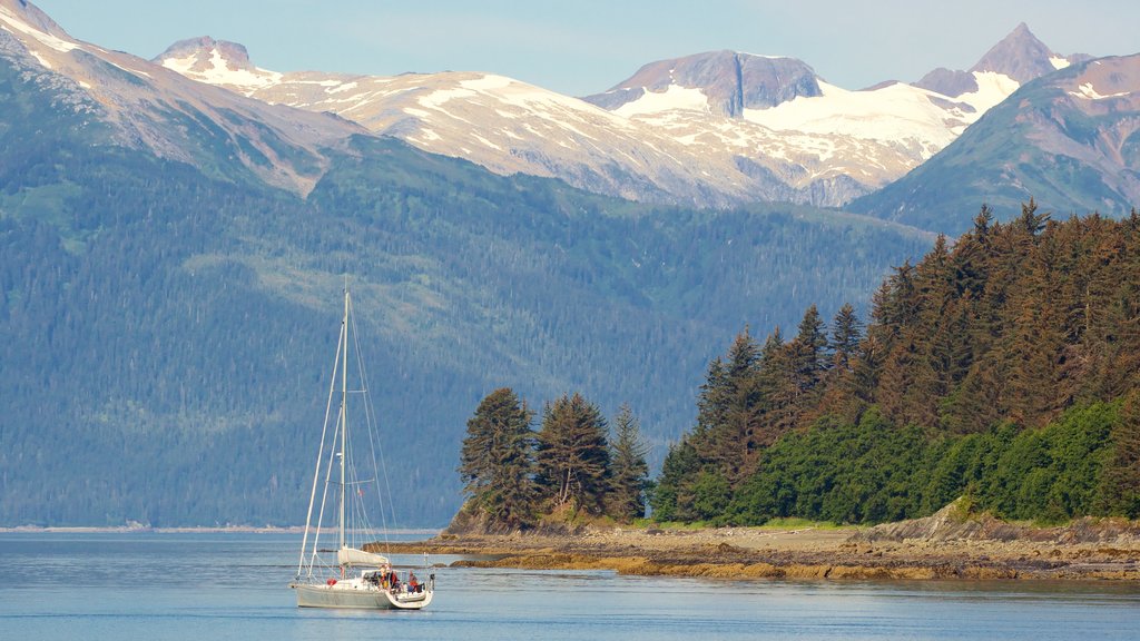 Juneau featuring forest scenes, general coastal views and sailing