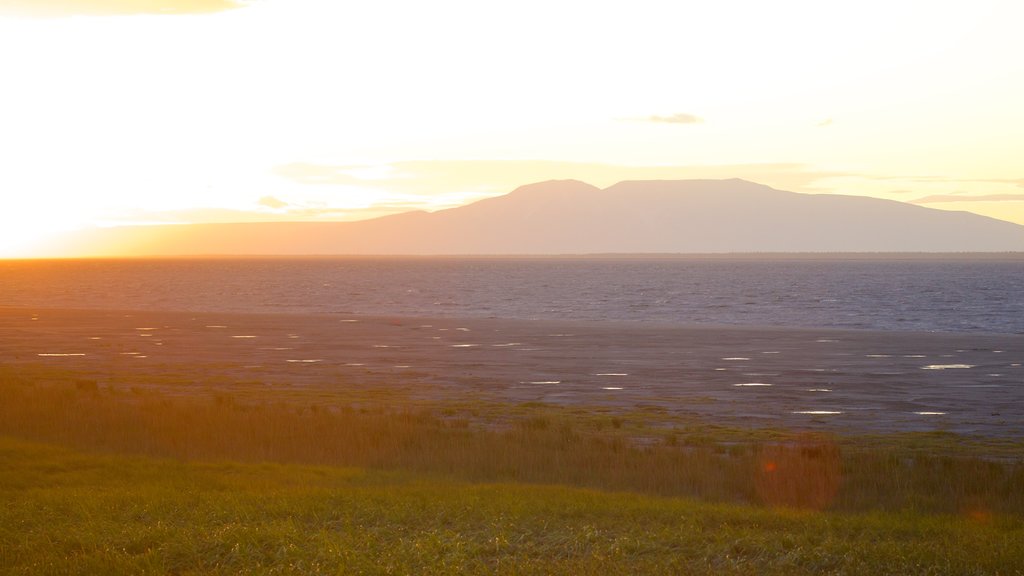 Tony Knowles Coastal Trail showing a sunset and general coastal views