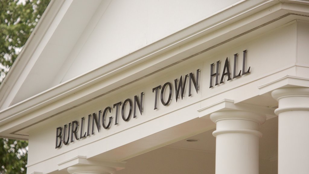 Burlington showing an administrative building and signage