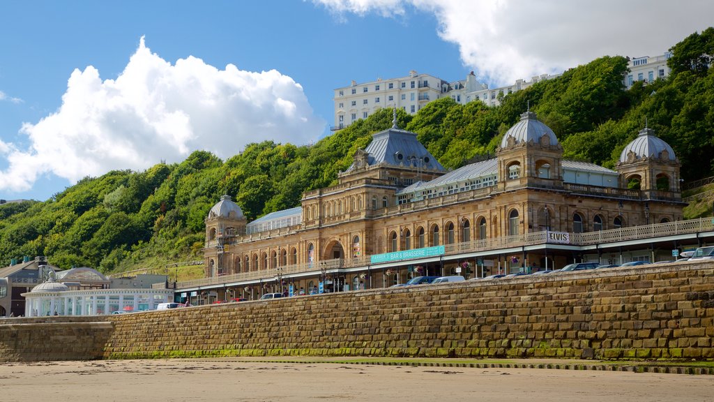 Scarborough Spa featuring a sandy beach and heritage architecture