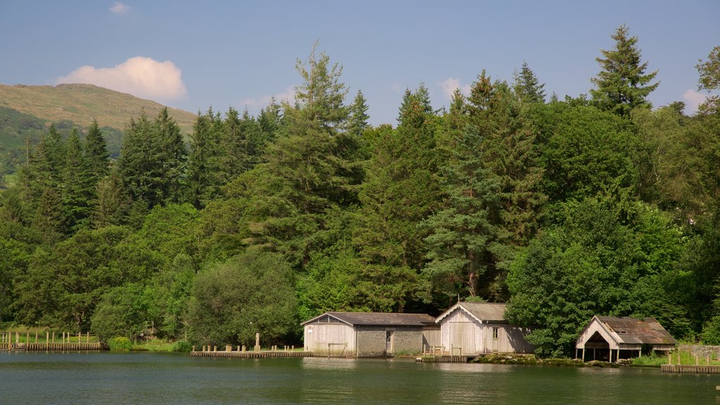 Lake District Visitor Centre at Brockhole ofreciendo un lago o espejo de agua y bosques