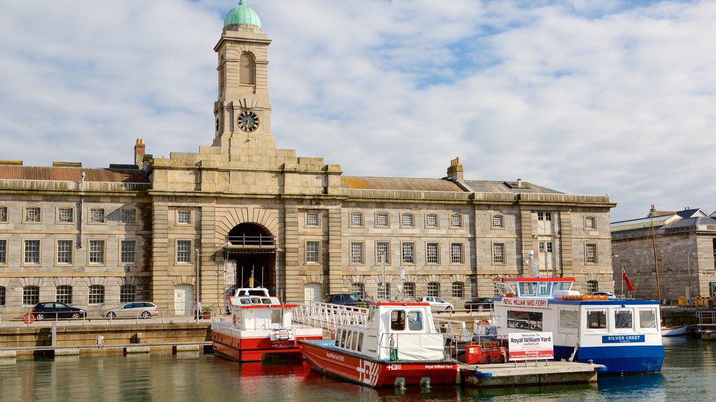 Plymouth featuring heritage architecture and a ferry