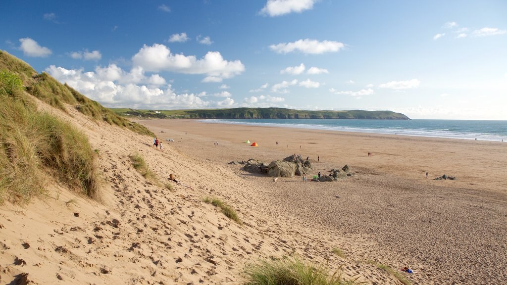 Woolacombe que incluye vista panorámica y una playa de arena