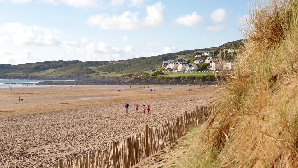 Woolacombe featuring a beach and a coastal town