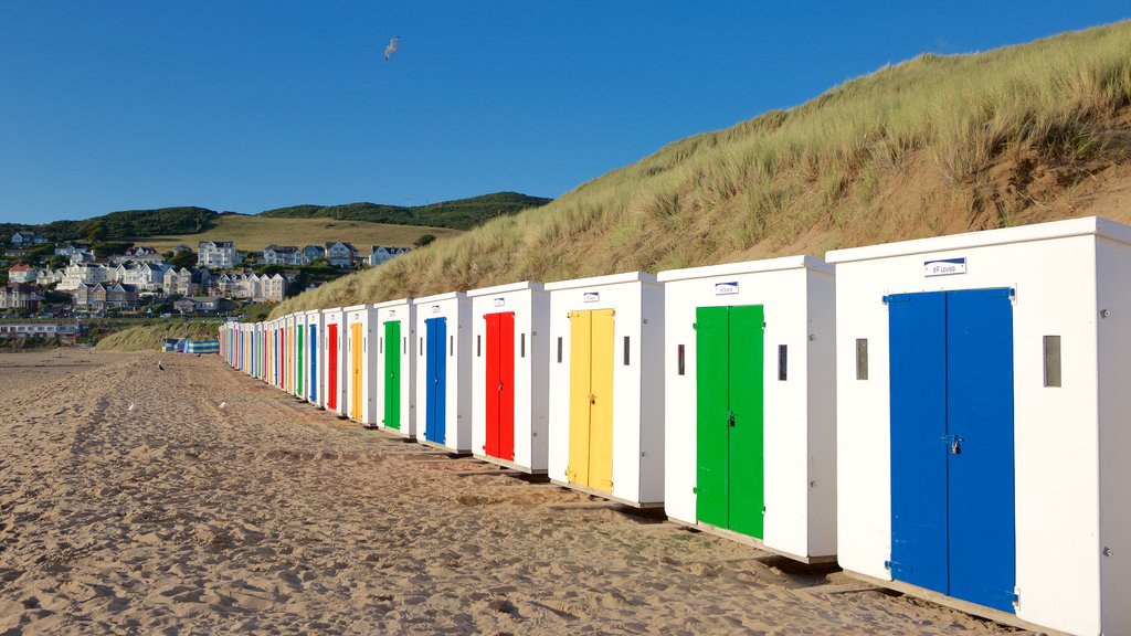 Woolacombe featuring a beach and a coastal town