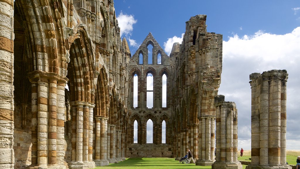 Whitby Abbey fasiliteter samt kirke eller katedral og historisk arkitektur