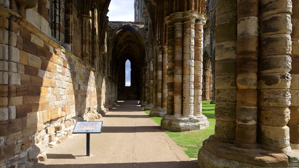 Whitby Abbey que inclui arquitetura de patrimônio e uma igreja ou catedral