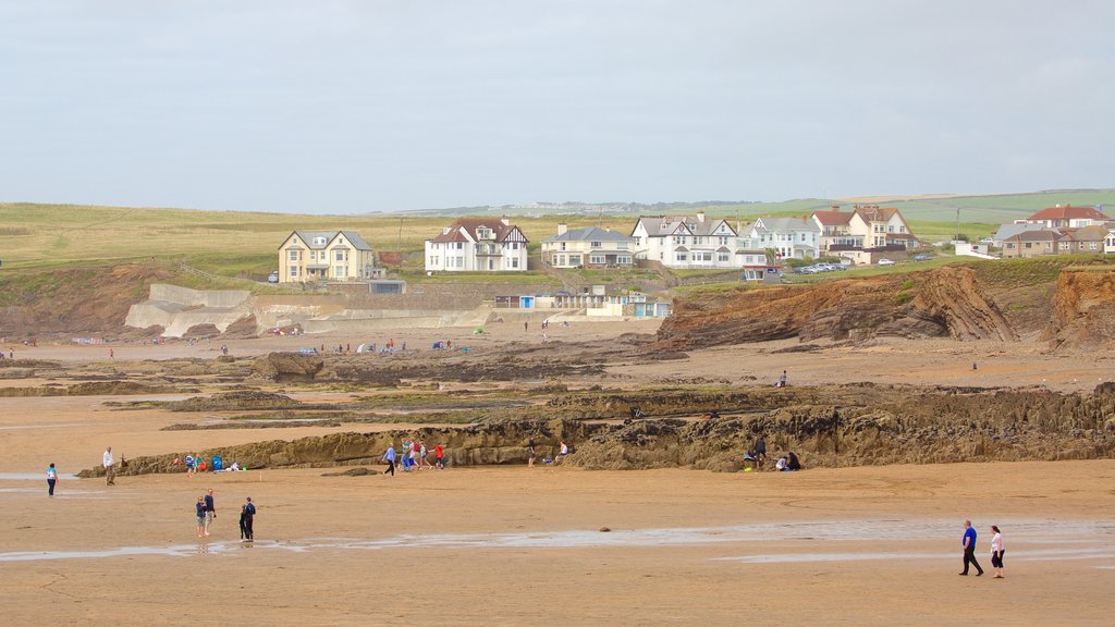 Bude Beach featuring a beach and a coastal town