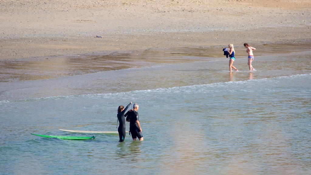 Porth Beach which includes a sandy beach as well as a small group of people