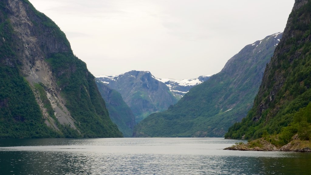 Naeroyfjord mettant en vedette un lac ou un point d’eau et montagnes