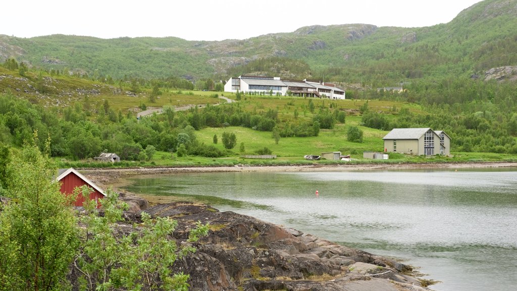 Alta Museum featuring a small town or village, forests and a lake or waterhole