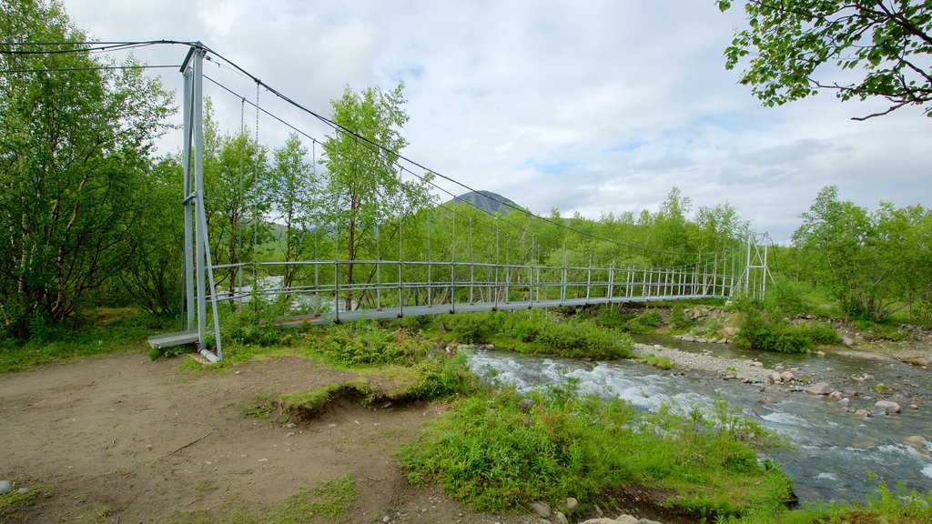 Kebnekaise som viser en flod eller et vandløb og en bro