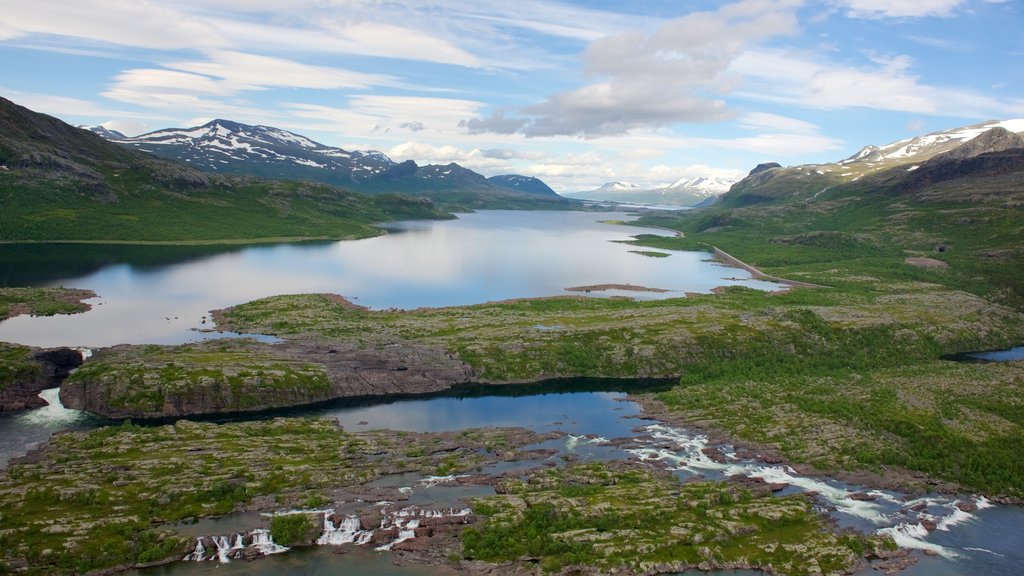 Riksgränsen showing landscape views, a lake or waterhole and tranquil scenes