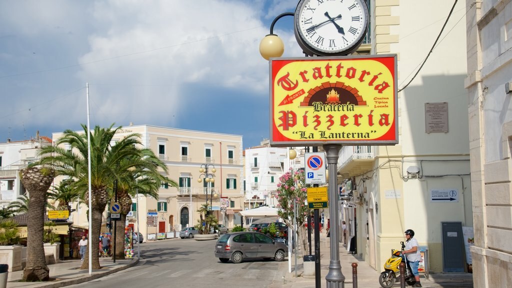 Vieste featuring signage and street scenes