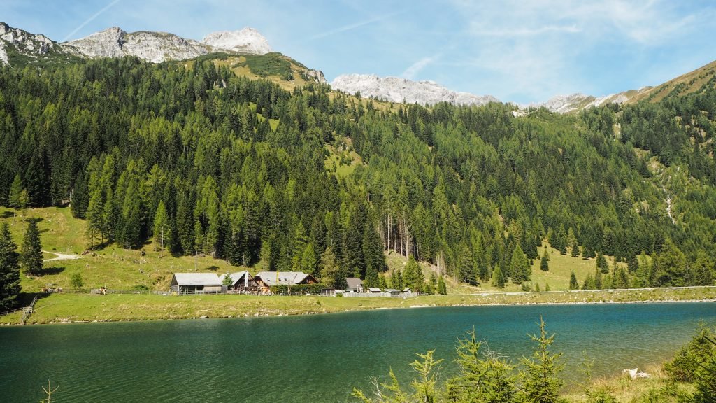 Blick auf das Naturparkhaus Riedingtal am See