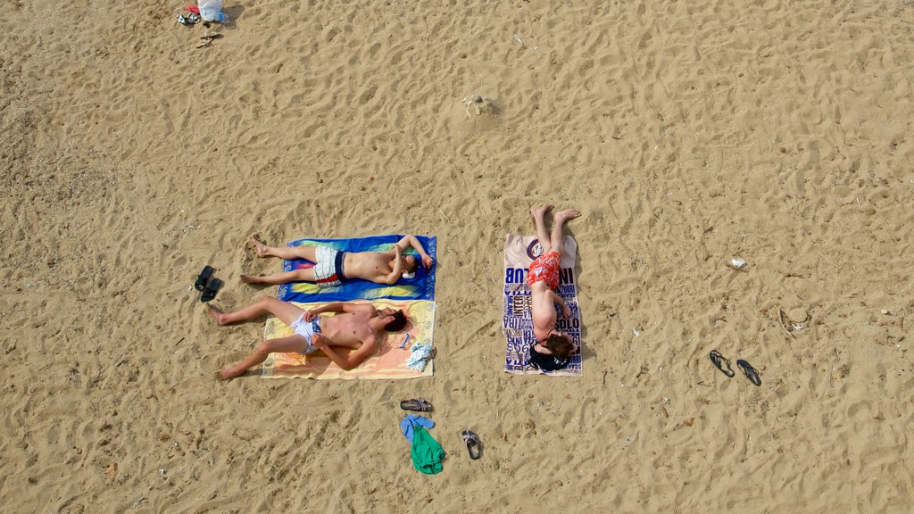 Lecce showing a sandy beach as well as a small group of people