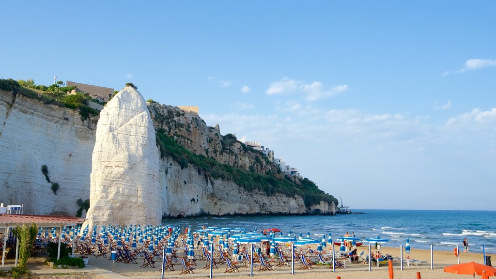 Pizzomuou showing rocky coastline and a sandy beach