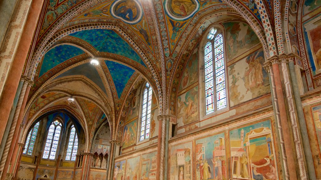 Papal Basilica of St. Francis of Assisi featuring art and interior views