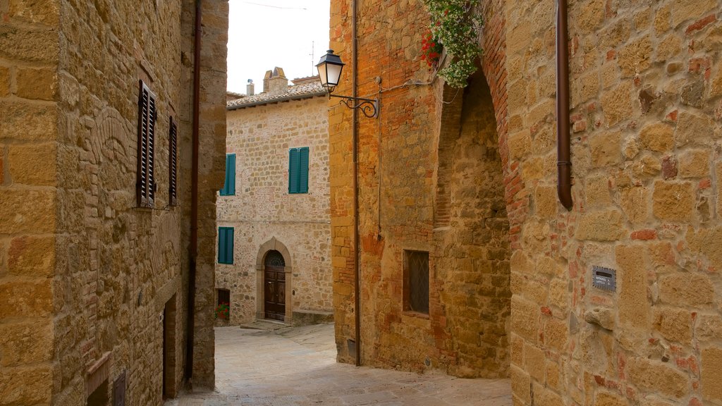 Monticchiello ofreciendo una pequeña ciudad o pueblo y patrimonio de arquitectura