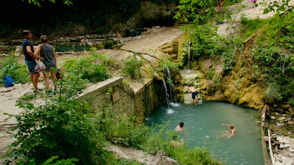 Bagni San Filippo que inclui natação e um lago ou charco assim como um pequeno grupo de pessoas