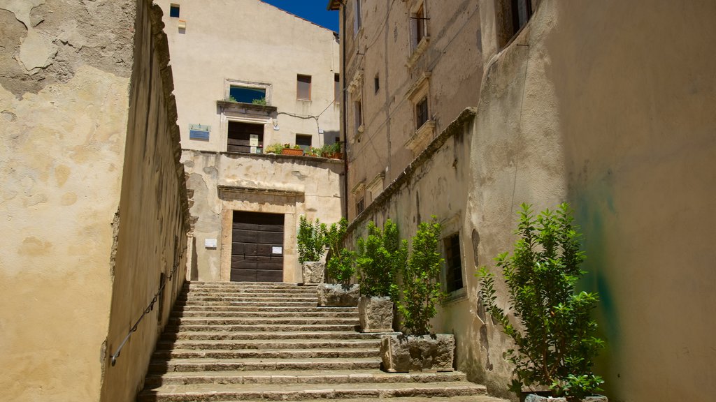 Pitigliano que incluye una pequeña ciudad o aldea