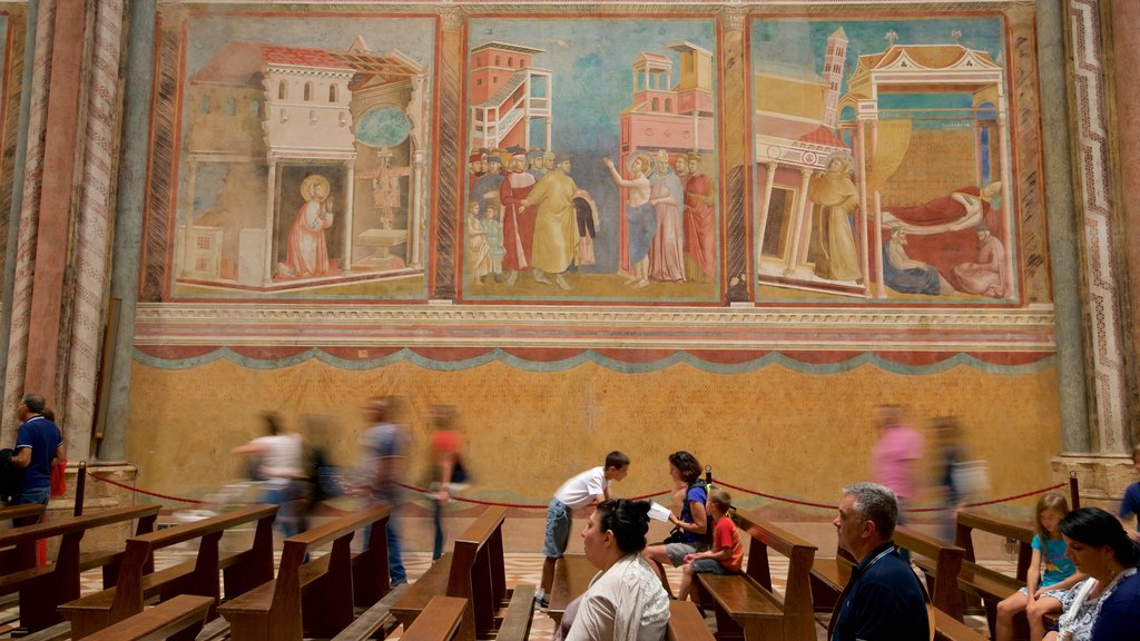 Papal Basilica of St. Francis of Assisi showing interior views and a church or cathedral