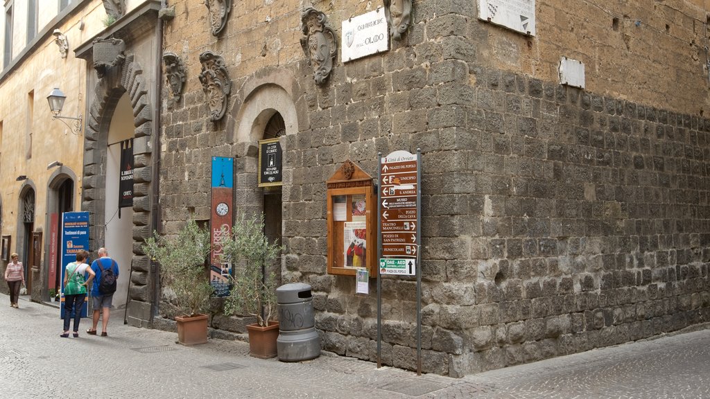 Moro Tower showing a small town or village and signage