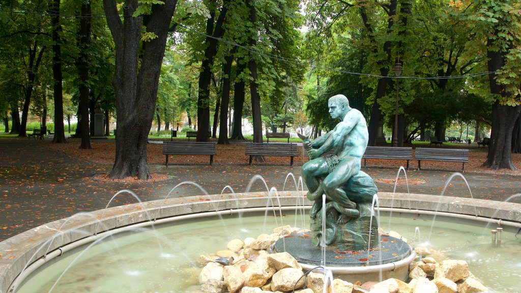 Kalemegdan Park showing a fountain, a pond and a statue or sculpture