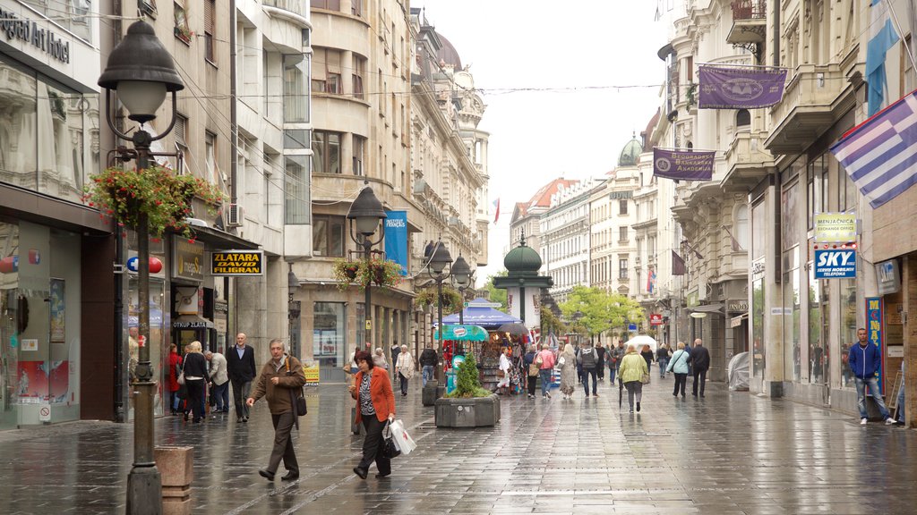 Knez Mihailova Street featuring street scenes and a city as well as a large group of people