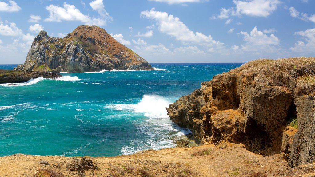 Fernando de Noronha ofreciendo costa rocosa y vista general a la costa