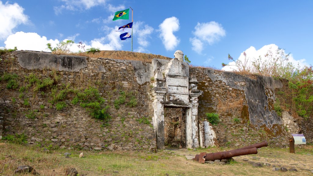 Fuerte Remedios mostrando una ruina y artículos militares