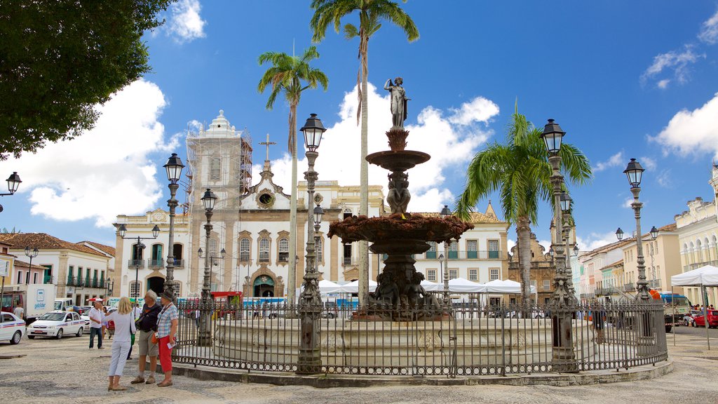 Terreiro de Jesus featuring a fountain, a square or plaza and a church or cathedral