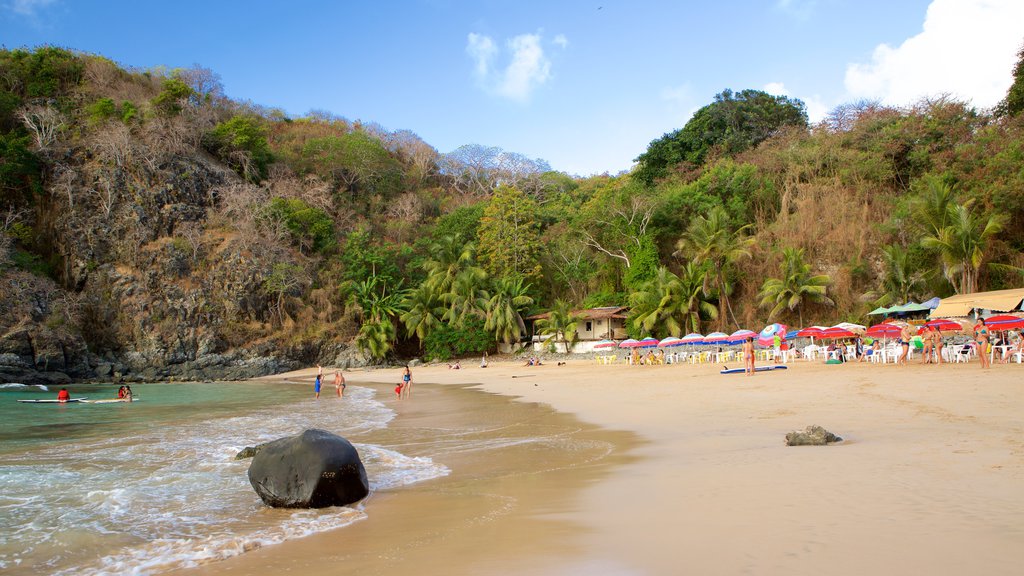 Praia do Cachorro presenterar berg, en strand och kustutsikter