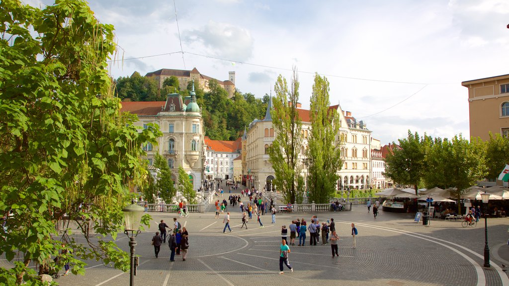 Preseren Square featuring heritage architecture, street scenes and a square or plaza