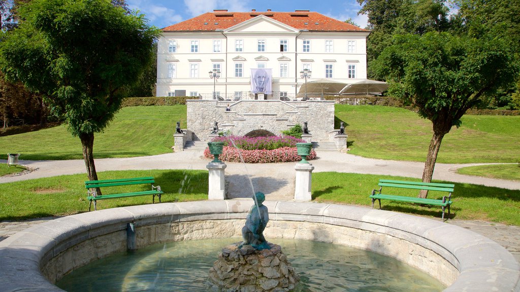 Ljubljana showing a monument, a park and a fountain