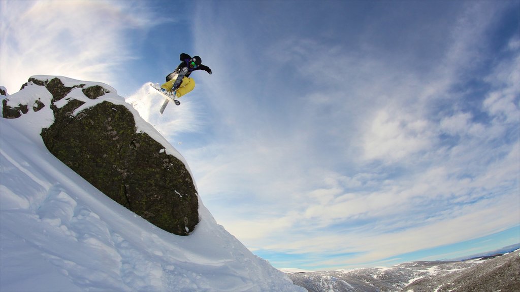 Falls Creek ofreciendo nieve y ski en la nieve y también un hombre