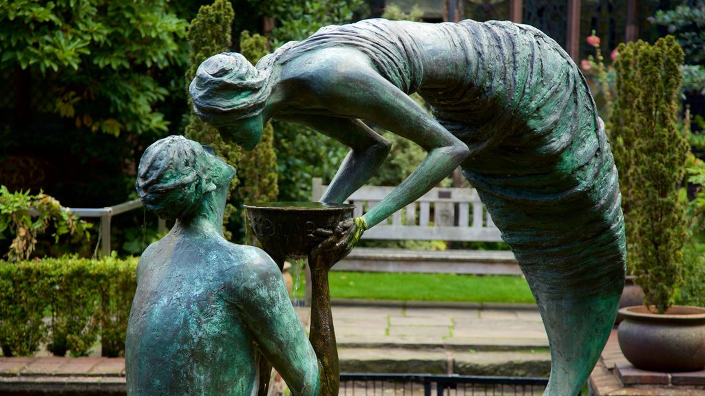 Chester Cathedral showing a church or cathedral and a fountain