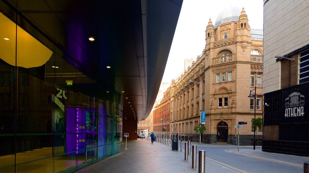 Curve Theatre which includes theatre scenes, heritage architecture and street scenes