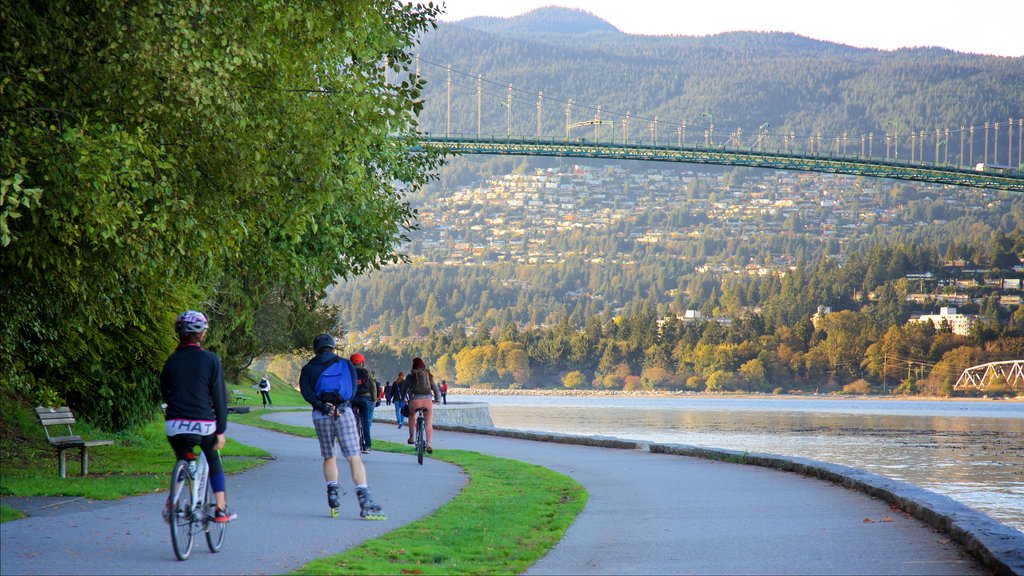 Stanley Park qui includes un pont, cyclisme et une rivière ou un ruisseau