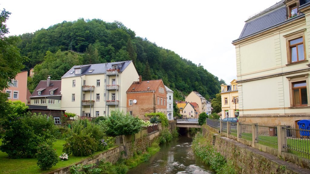 Bad Schandau inclusief een rivier of beek en een klein stadje of dorpje