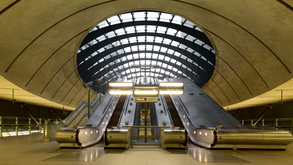 Canary Wharf which includes interior views