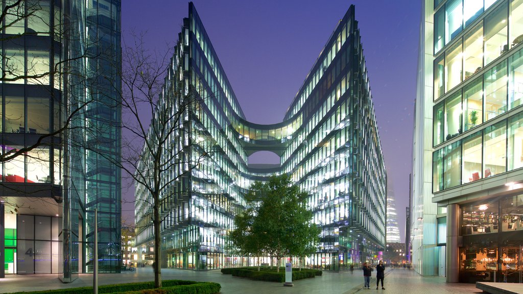 Southwark showing night scenes, modern architecture and a city