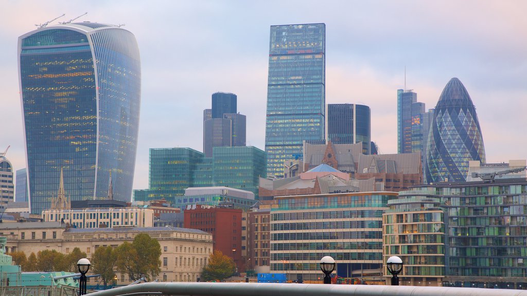 The City of London which includes a sunset, heritage architecture and a city