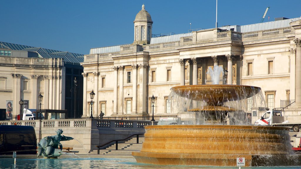 National Gallery which includes a fountain and heritage architecture