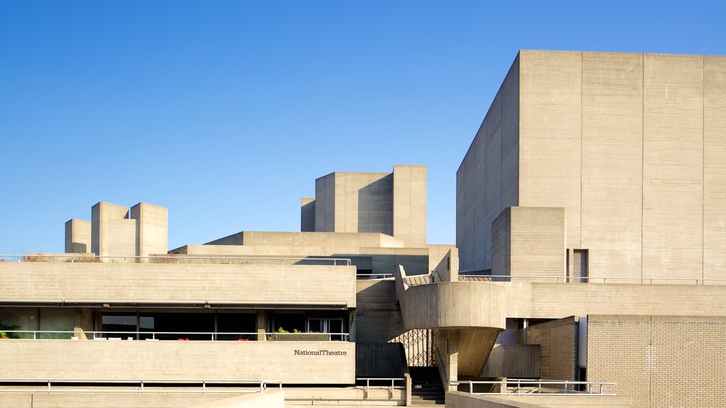 Royal National Theatre showing theatre scenes and modern architecture