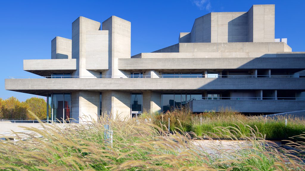 Royal National Theatre showing modern architecture and theatre scenes